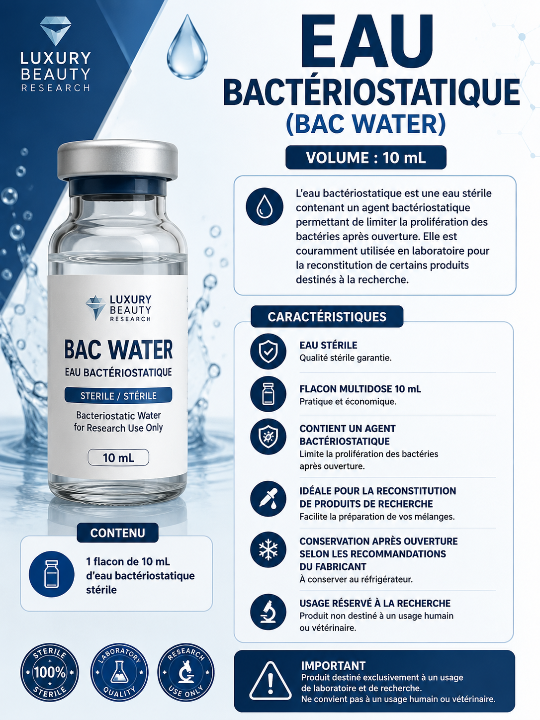 💧 Eau Bactériostatique (BAC Water)